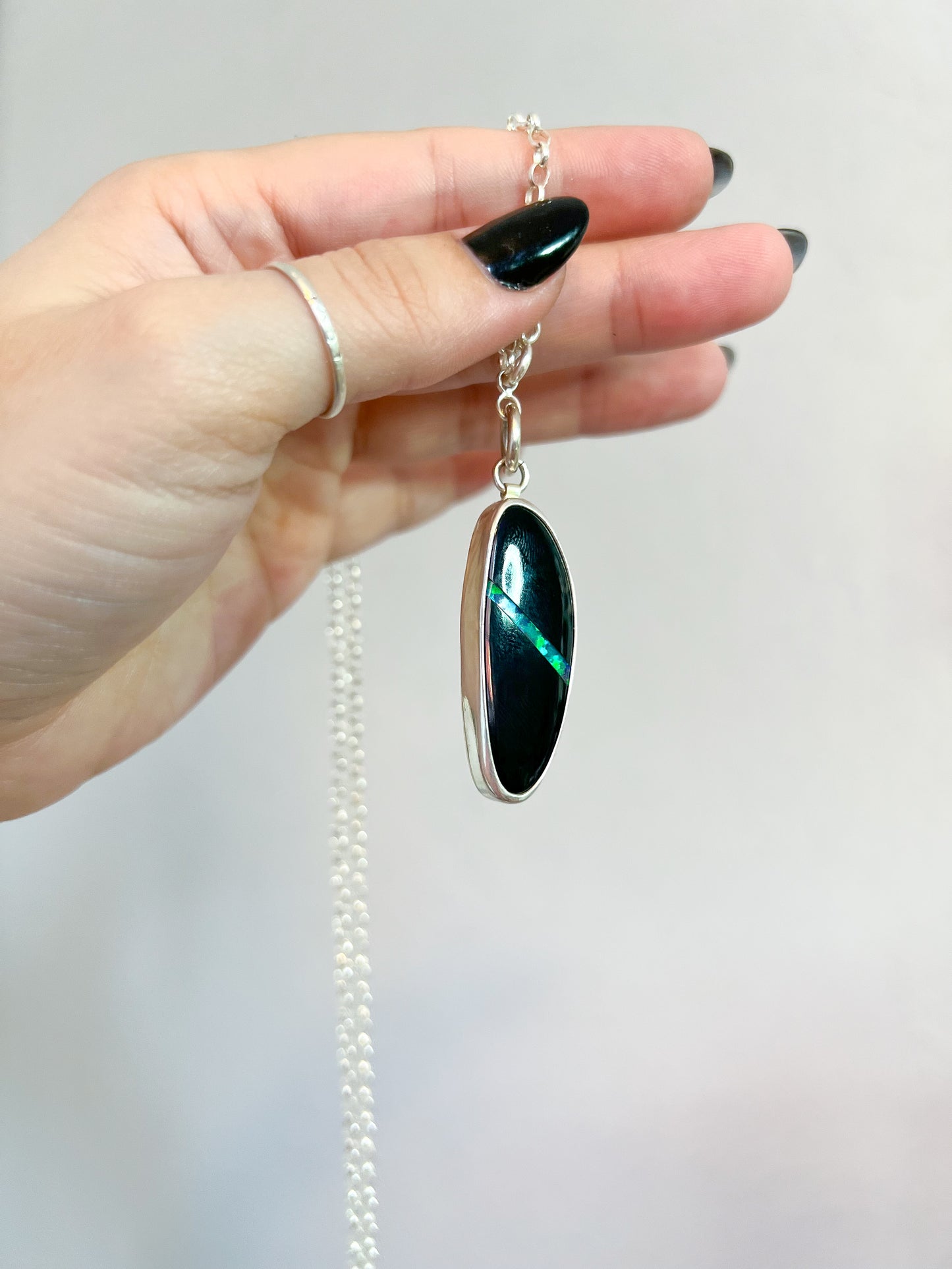 Black Onix & Aurora Opal Intarsia Pendant