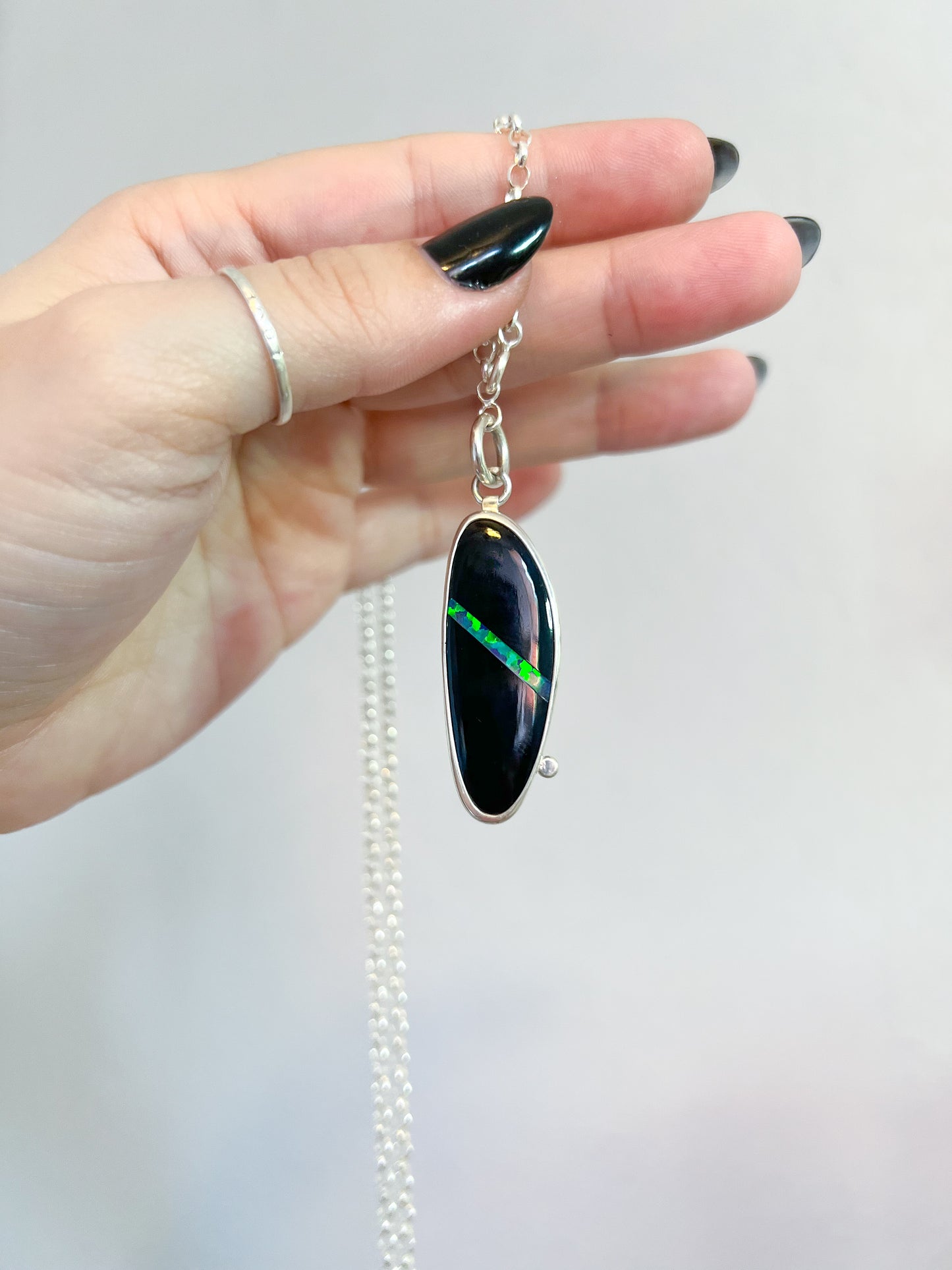 Black Onix & Aurora Opal Intarsia Pendant