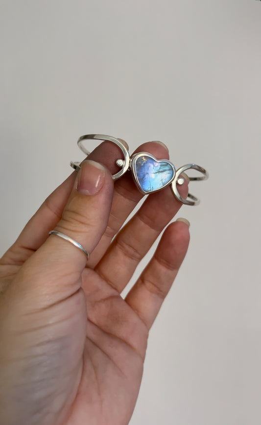 Rainbow Moonstone Heart Cuff