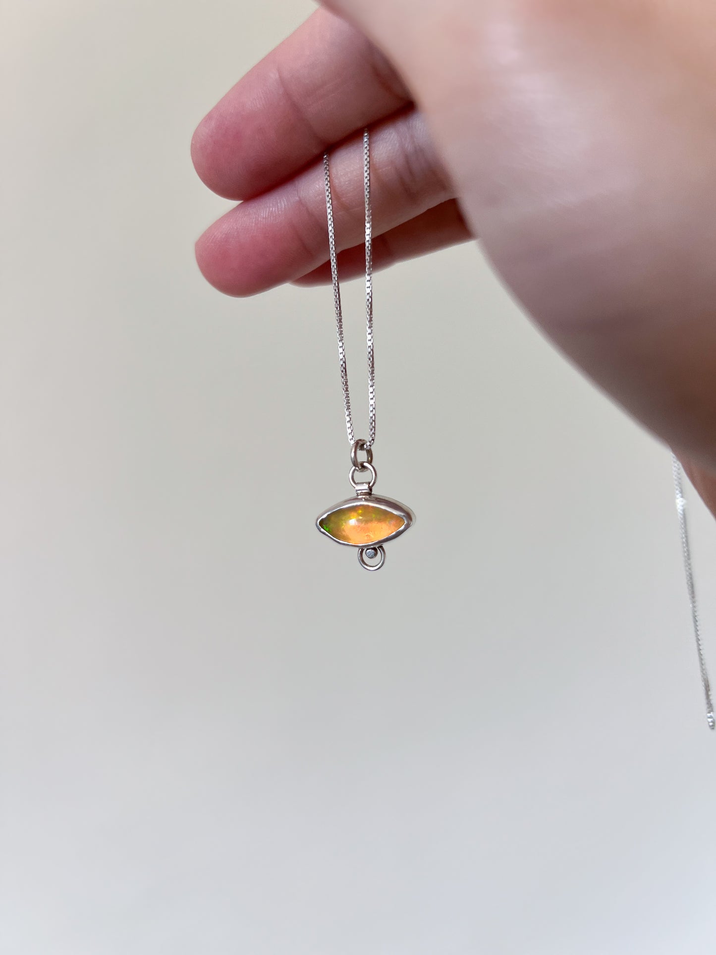 Eye Shape White Ethiopian Opal Pendant